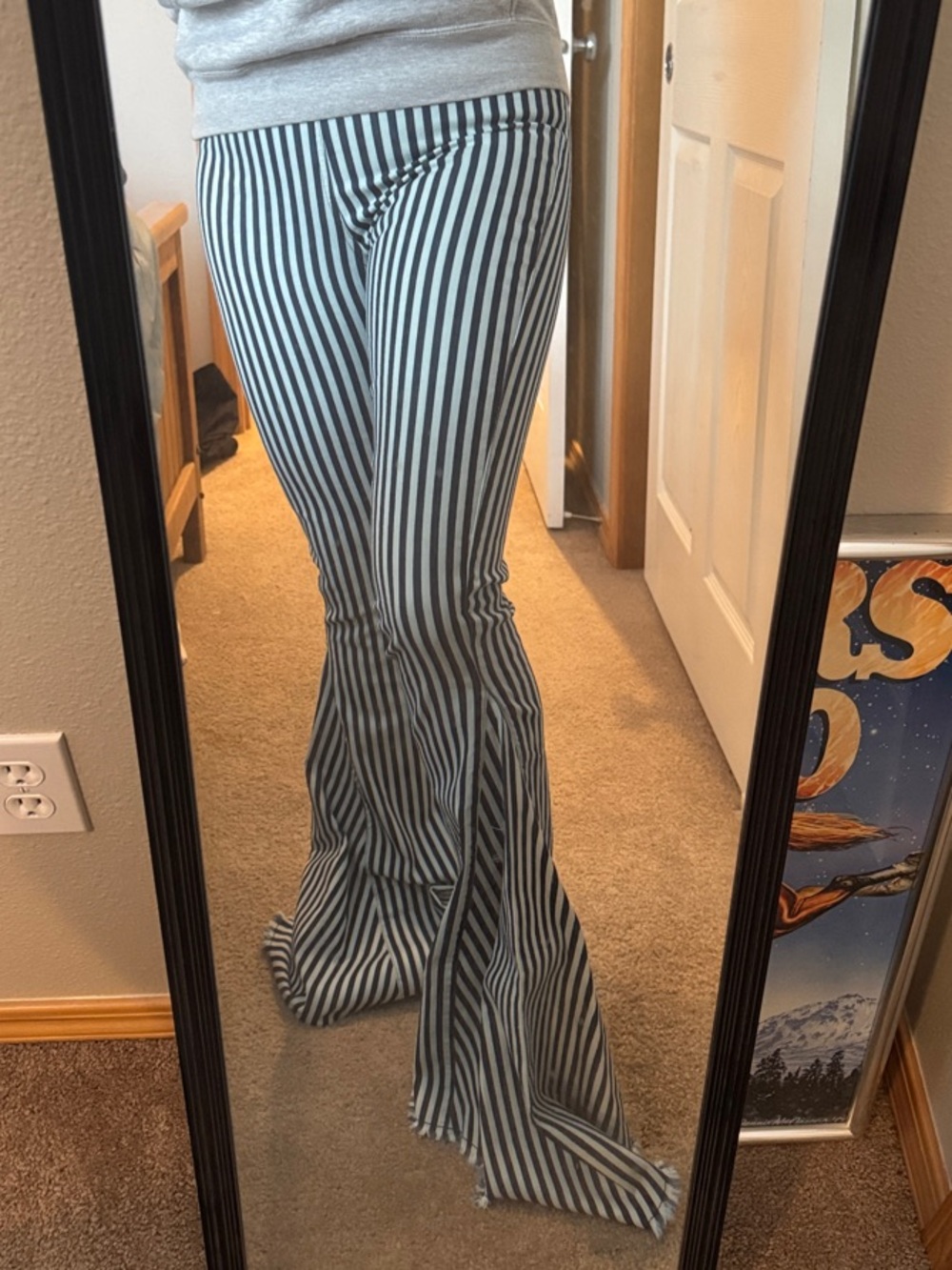 High-Rise Blue & White Striped Flare Jeans - Womens